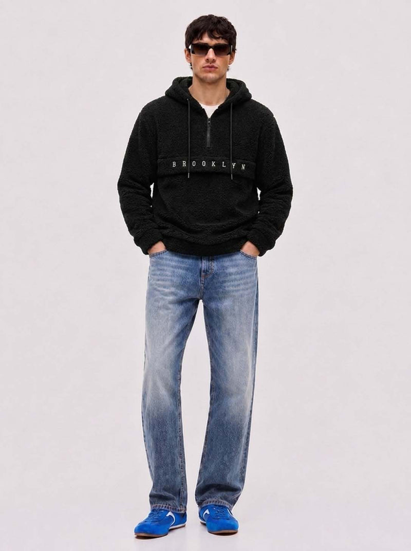Men’s Premium Casual Full Sleeve Fleece Hooded Half-Zip Pullover Hoodie