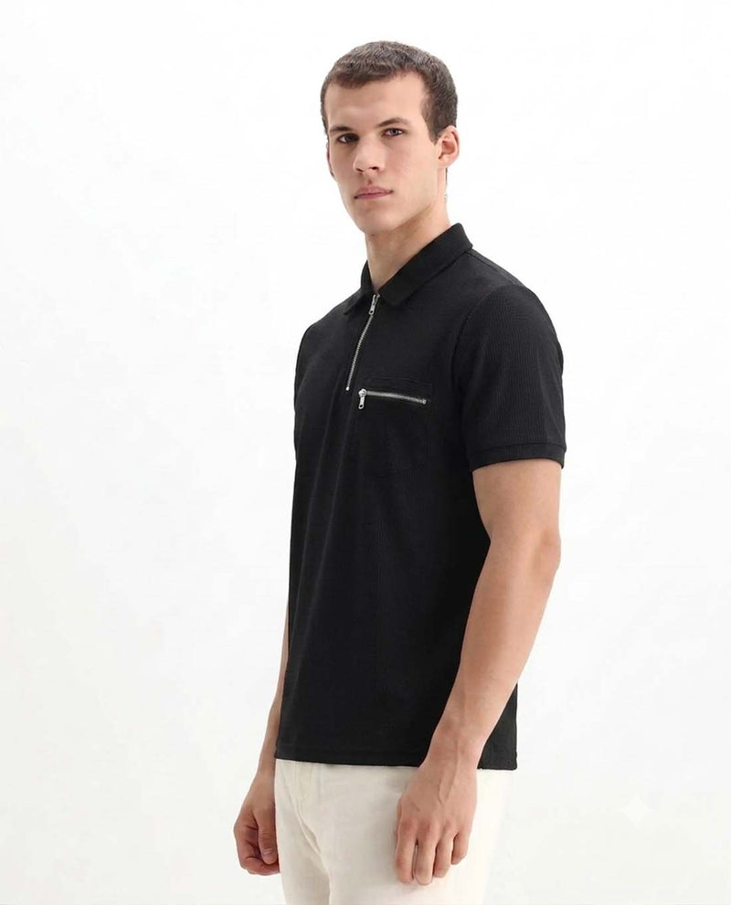Men’s Premium Textured Half-Zip T-Shirt with Chest Pocket