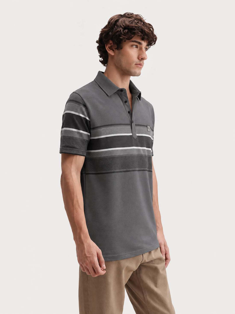 Men’s Premium Textured Polo with Striped Panel Design T-shirt