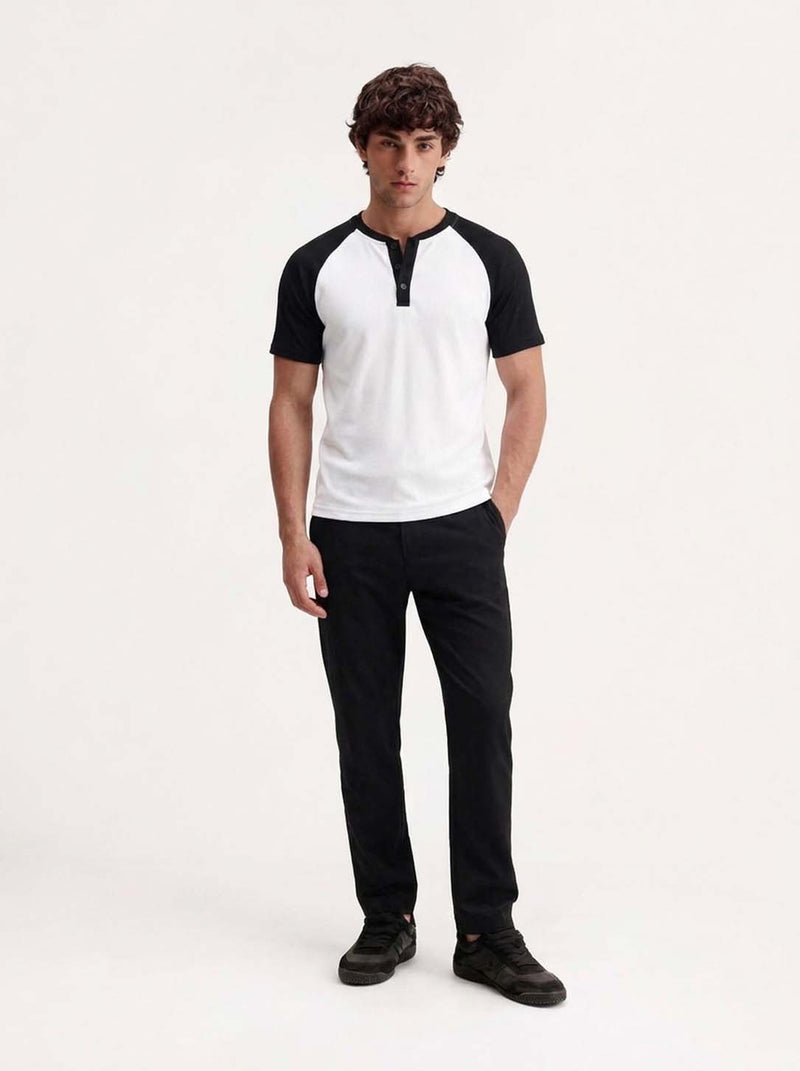 Men's Premium Ribbed Henley Neck Raglan T-Shirt