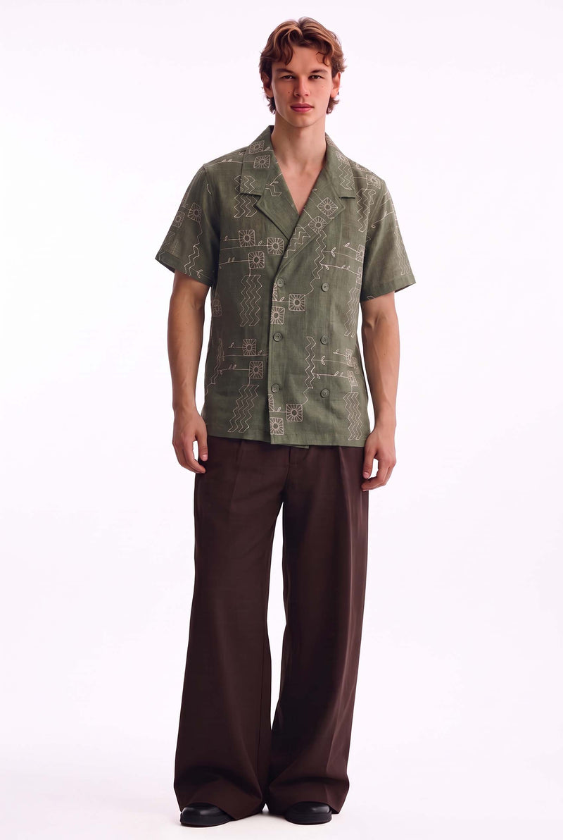 Men's Premium Double-Breasted Printed Cuban Collar Shirt