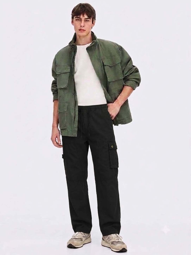 Men's Premium Relaxed Fit Casual Pants with Flap Pockets Cargo