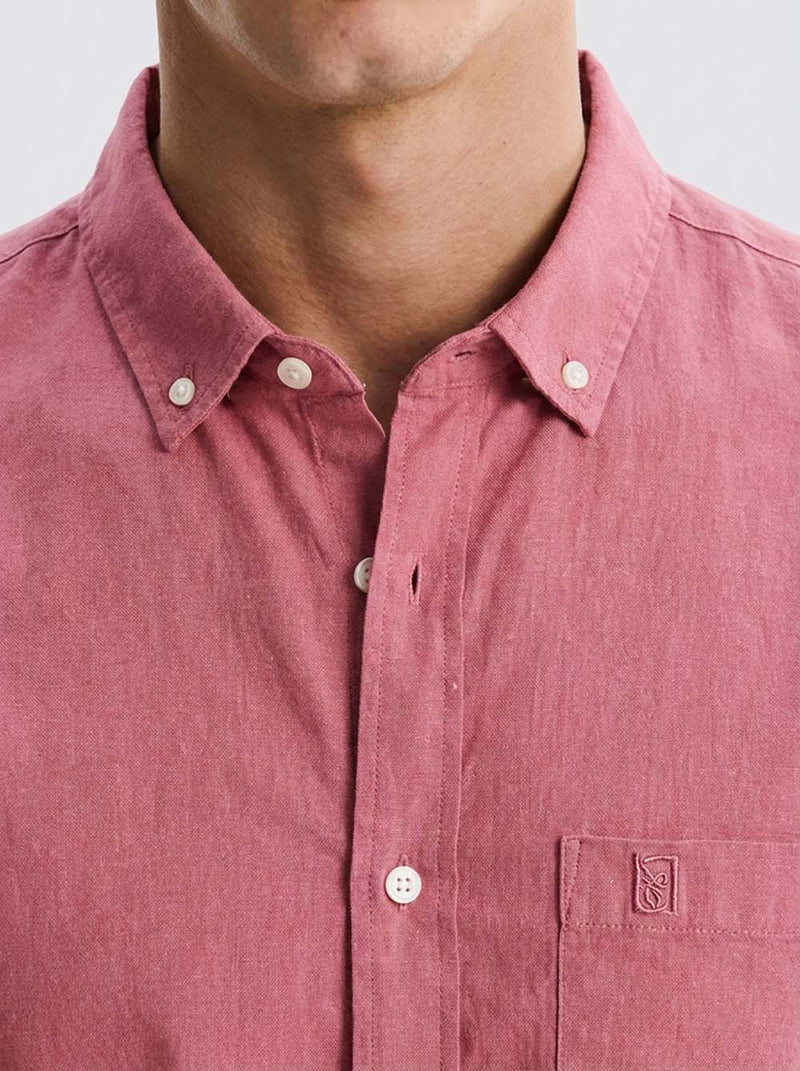 Men’s Linen-Cotton Short Sleeve Button-Down Shirt with Chest Pocket