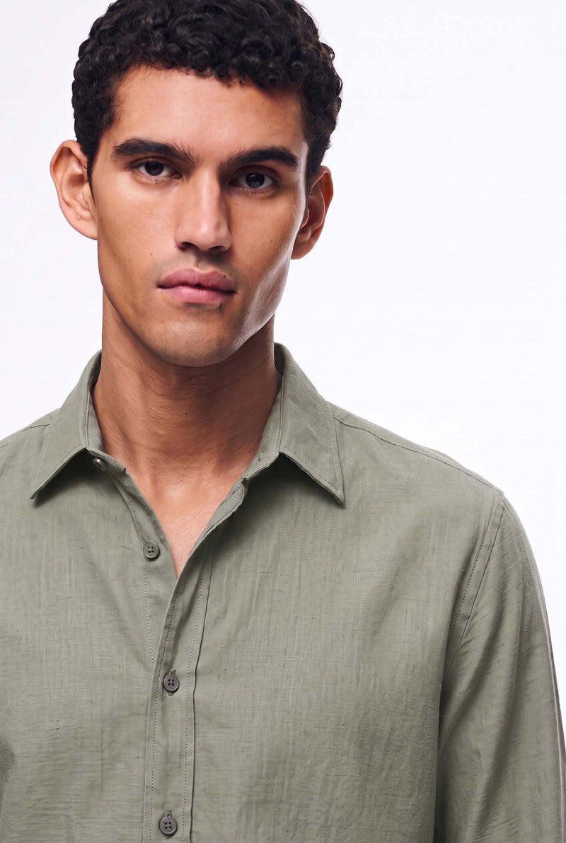 Men’s Premium Plain Regular fit Linen-Blend Shirt