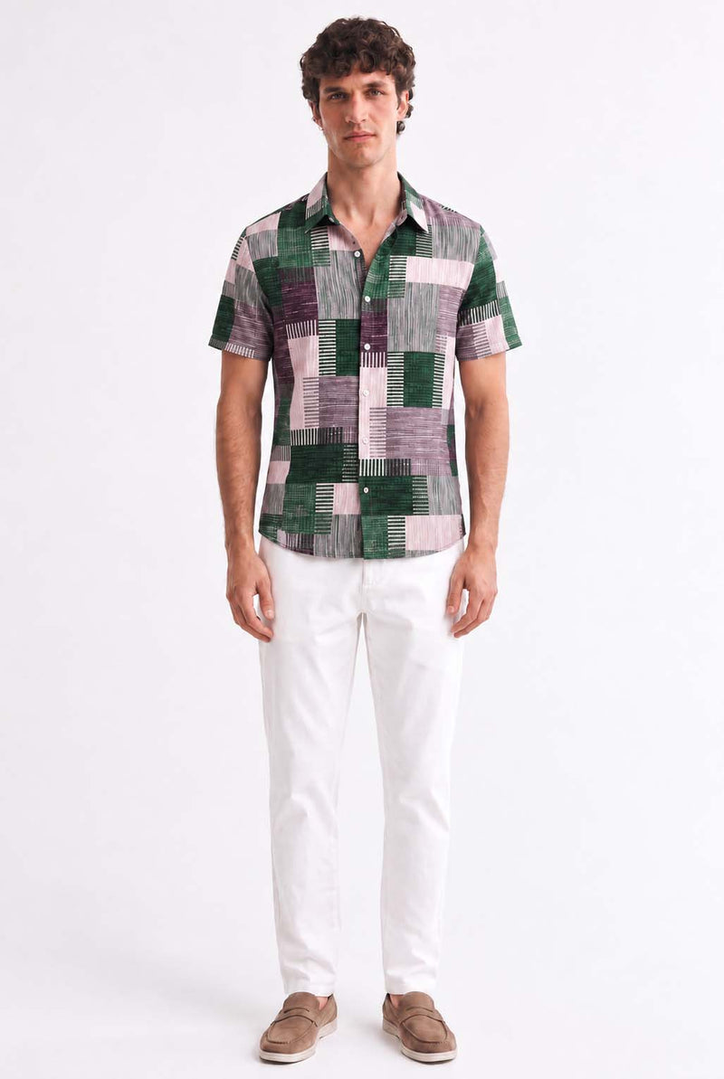Men's Premium Multicolor Abstract Patchwork Short-Sleeve Casual Shirt