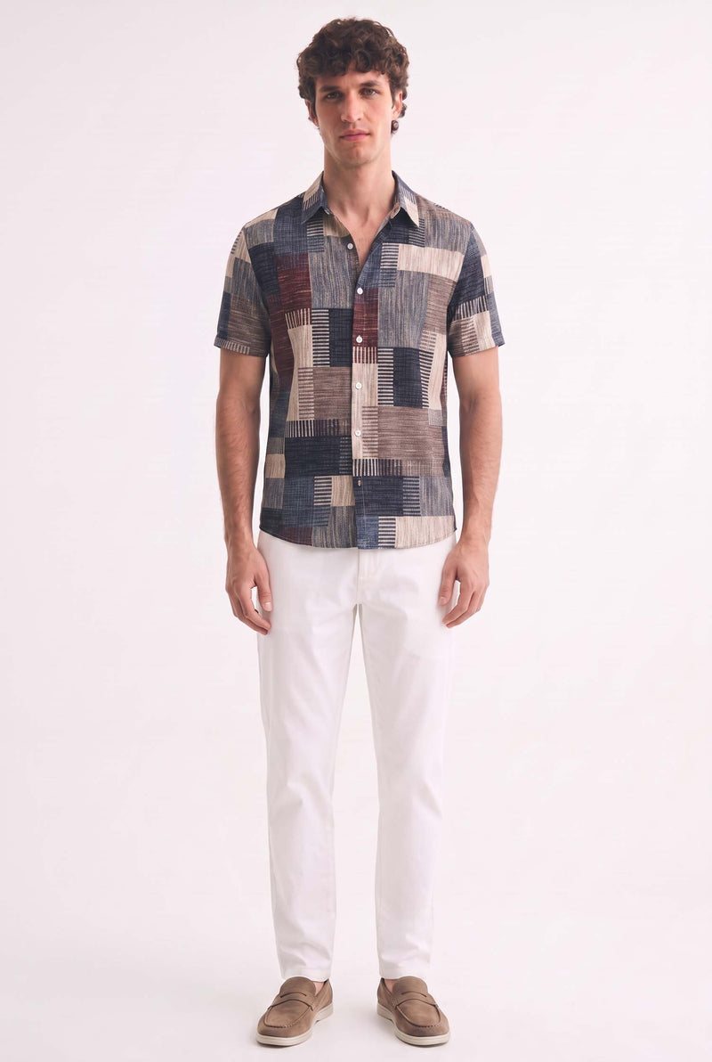 Men's Premium Multicolor Abstract Patchwork Short-Sleeve Casual Shirt
