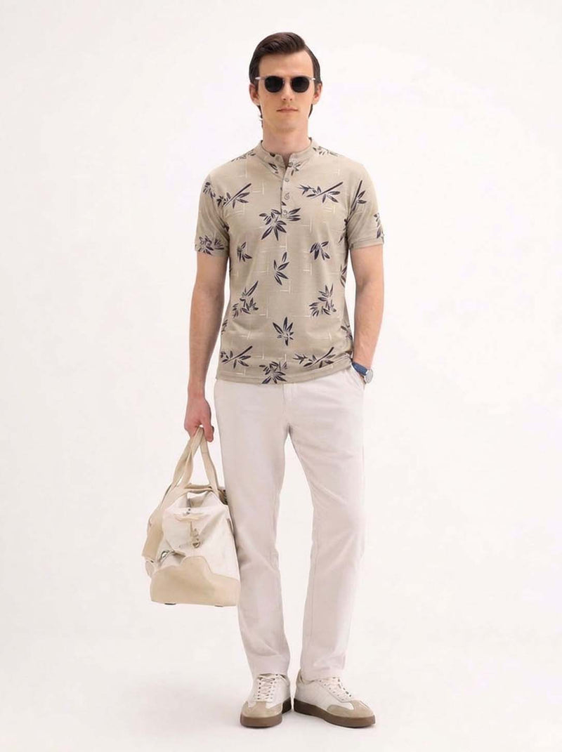Men's Premium Printed Mandarin Collar Henley T-Shirt