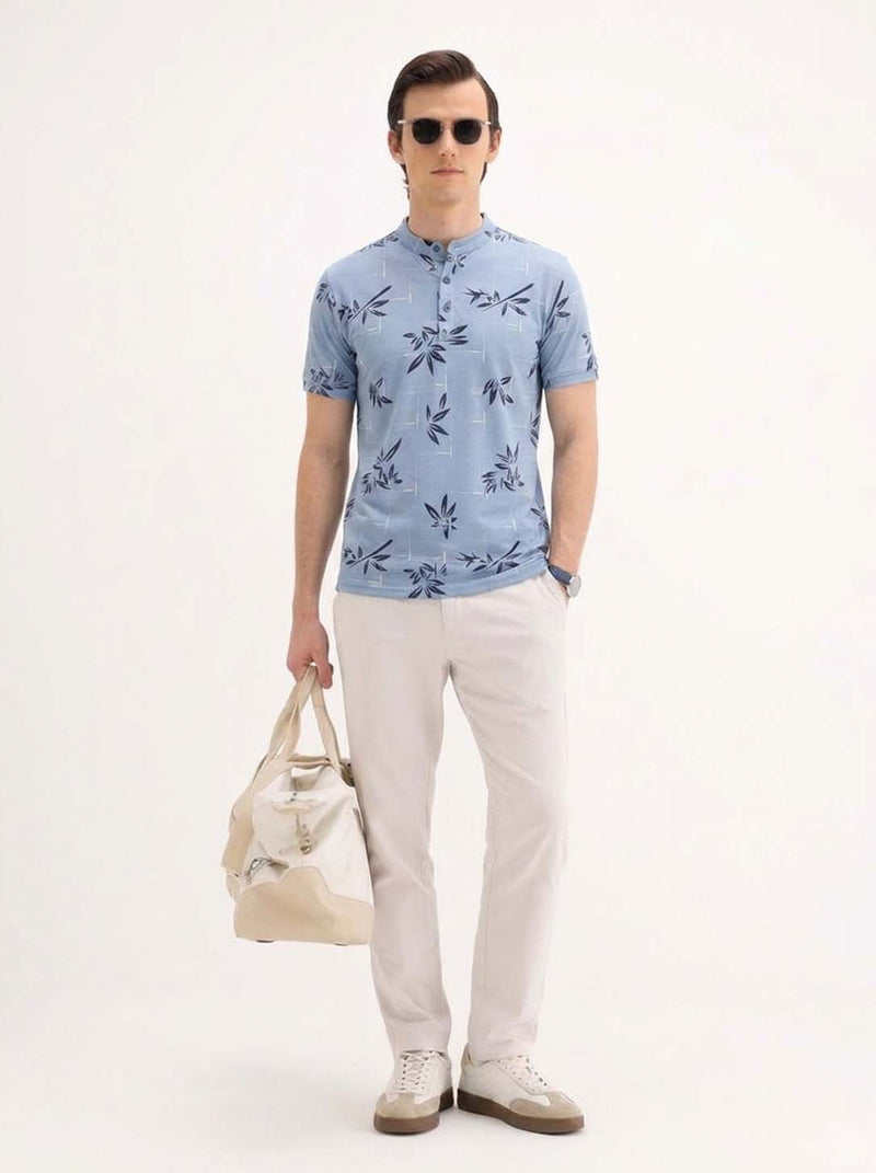 Men's Premium Printed Mandarin Collar Henley T-Shirt