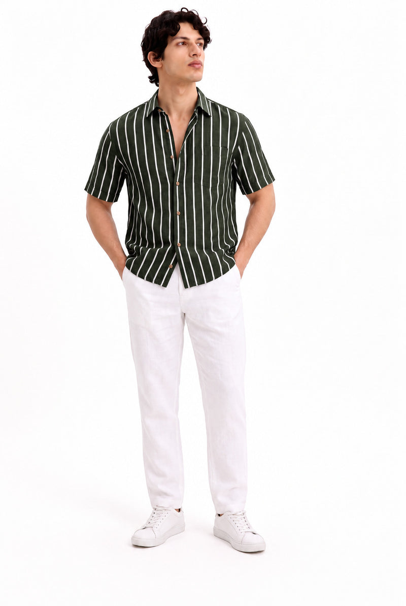 Men's Premium Striped Short-Sleeve Cuban Collar Shirt