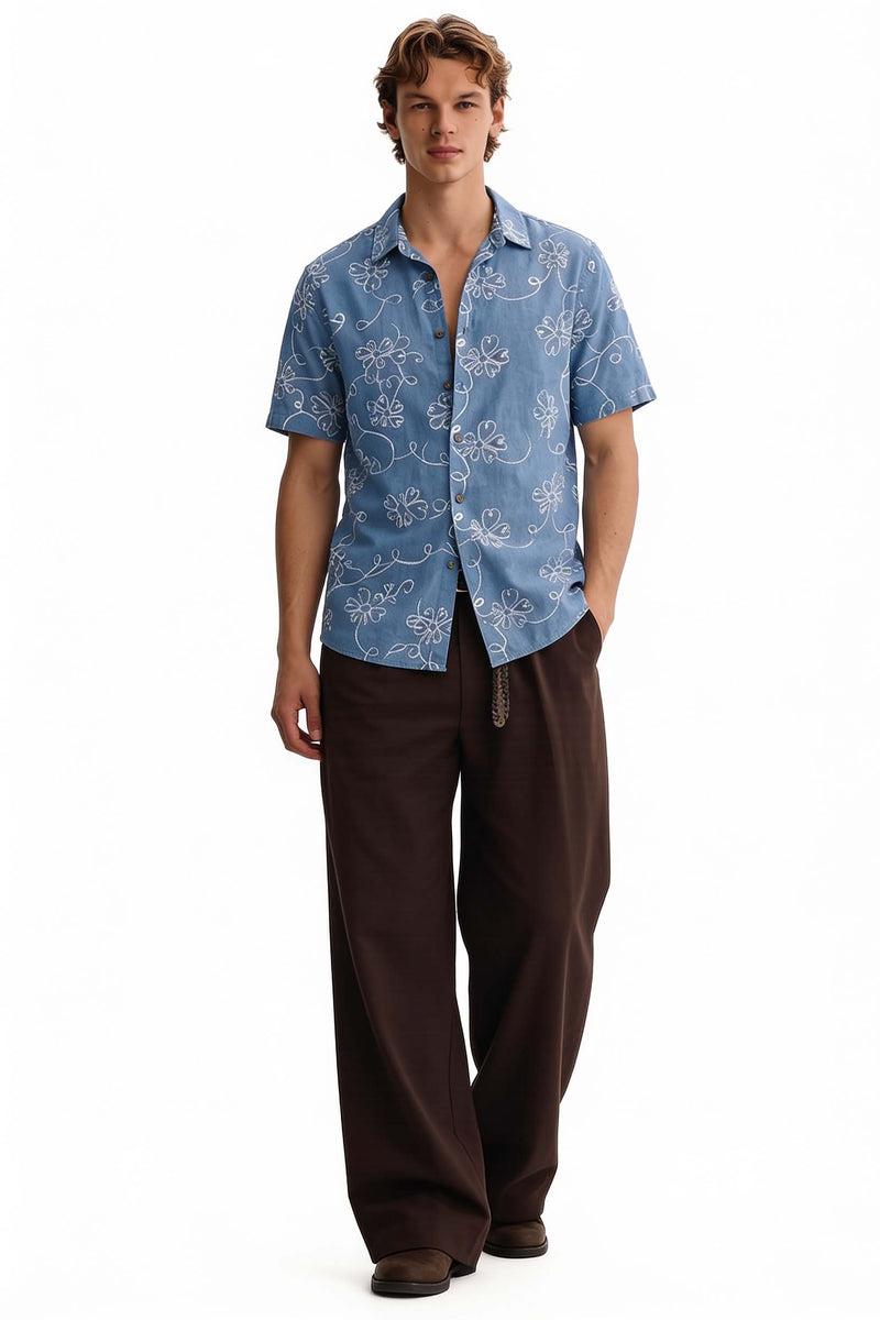 Men's Premium Line-Art Floral Printed Casual Shirt