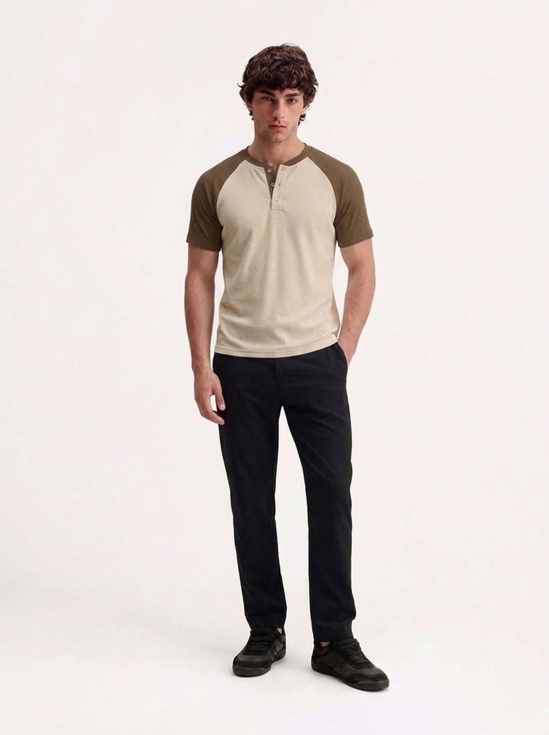 Men's Premium Ribbed Henley Neck Raglan T-Shirt