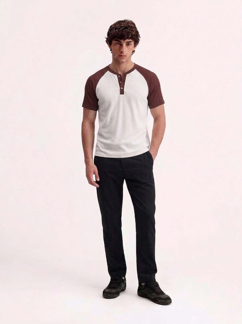 Men's Premium Ribbed Henley Neck Raglan T-Shirt