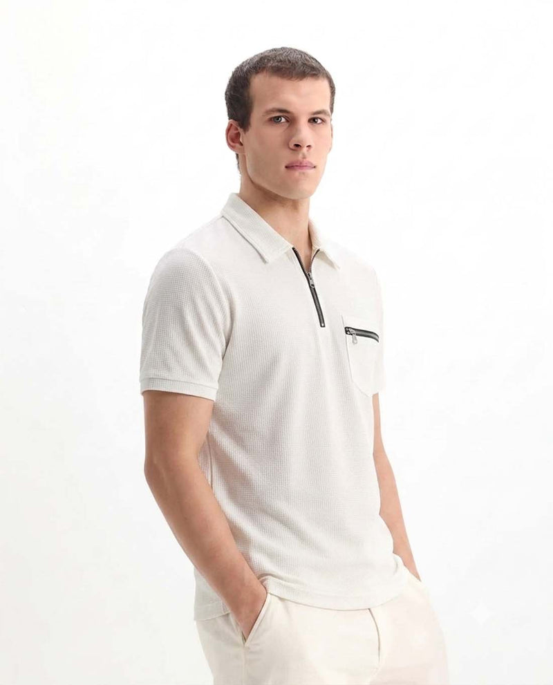 Men’s Premium Textured Half-Zip T-Shirt with Chest Pocket