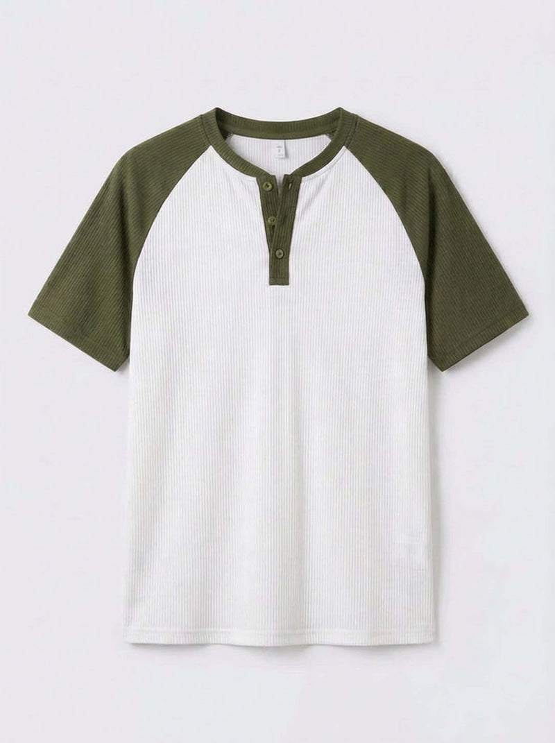 Men's Premium Ribbed Henley Neck Raglan T-Shirt