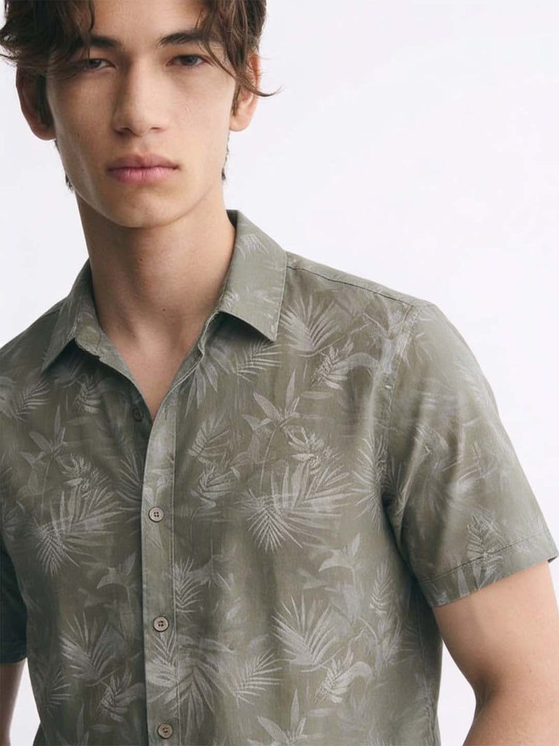 Men's Premium Leaf Printed Cuban Collar Shirt