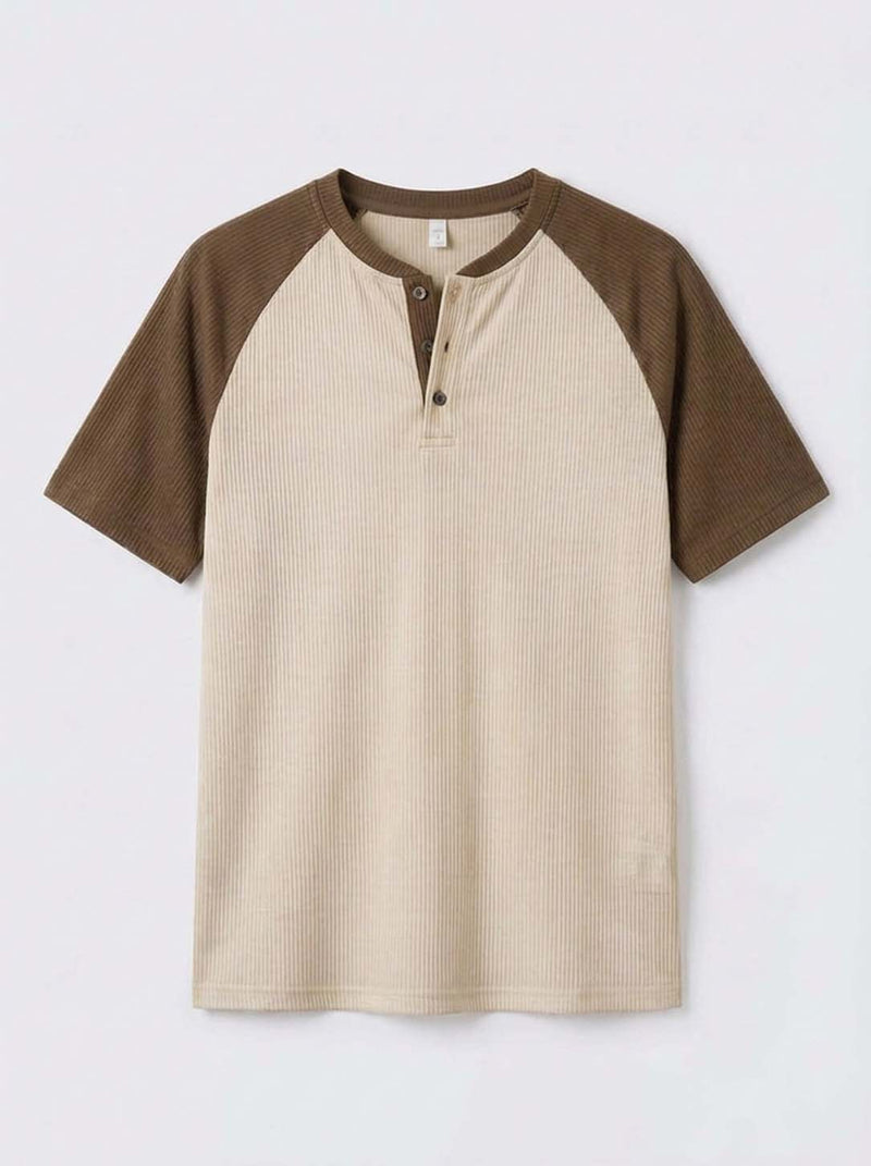 Men's Premium Ribbed Henley Neck Raglan T-Shirt
