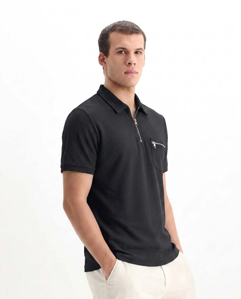 Men’s Premium Textured Half-Zip T-Shirt with Chest Pocket