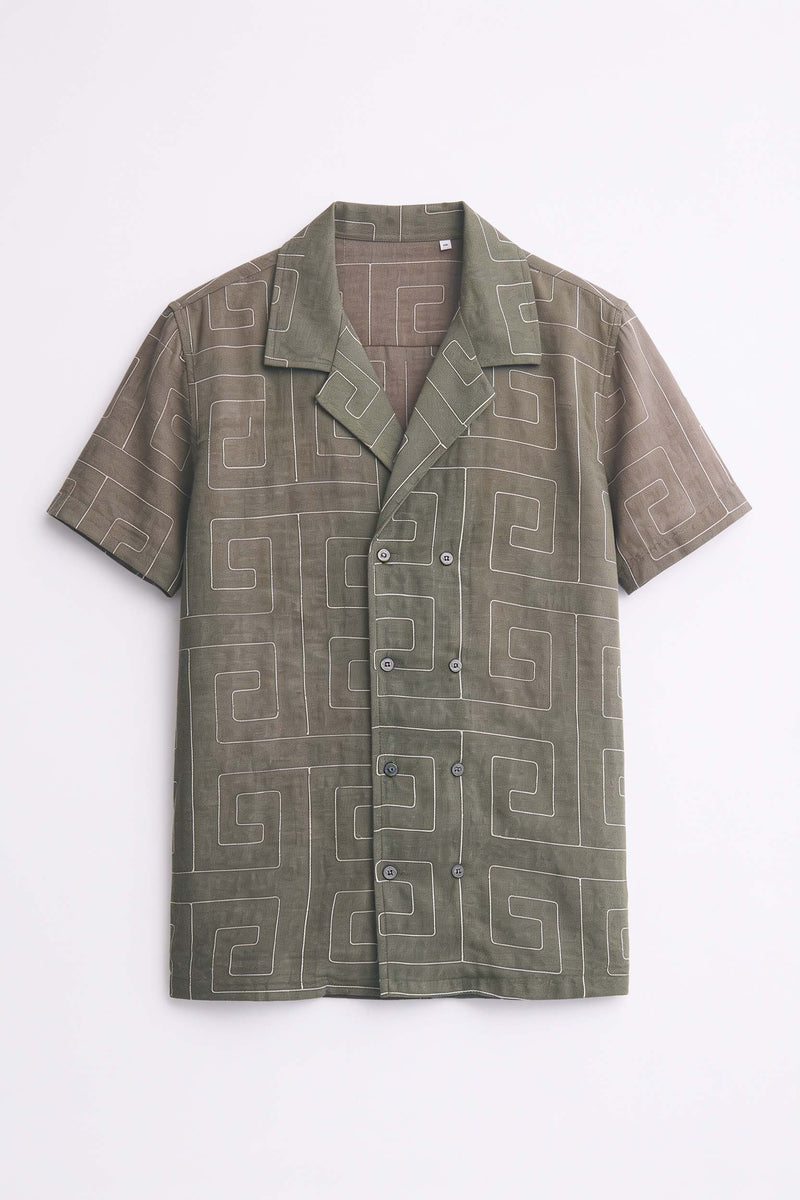 Men's Premium Double-Breasted Printed Cuban Collar Shirt