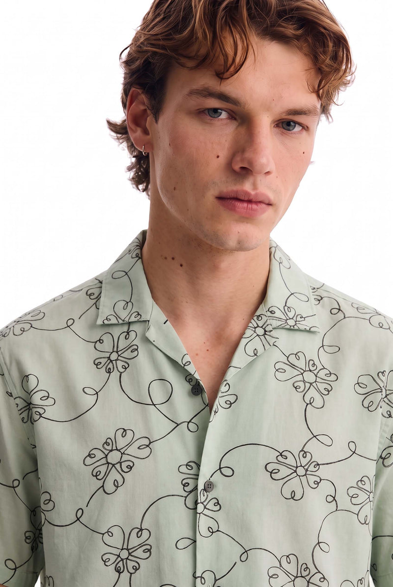 Men's Premium Line-Art Floral Printed Casual Shirt