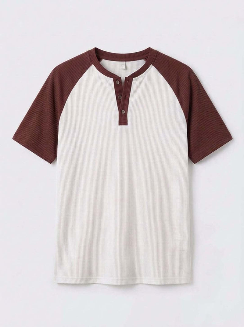 Men's Premium Ribbed Henley Neck Raglan T-Shirt