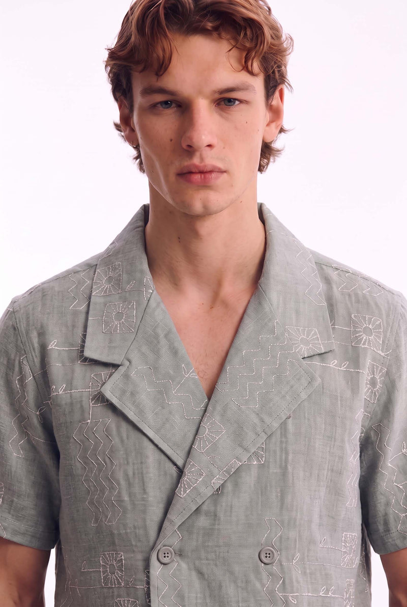 Men's Premium Double-Breasted Printed Cuban Collar Shirt