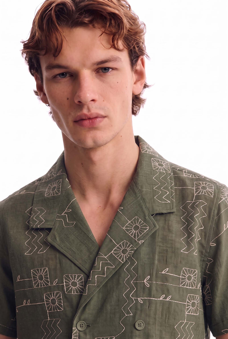 Men's Premium Double-Breasted Printed Cuban Collar Shirt