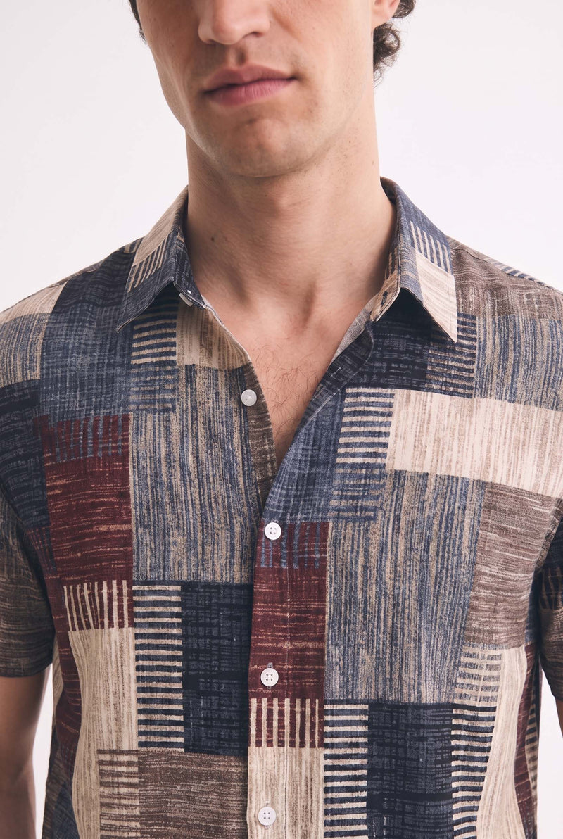 Men's Premium Multicolor Abstract Patchwork Short-Sleeve Casual Shirt