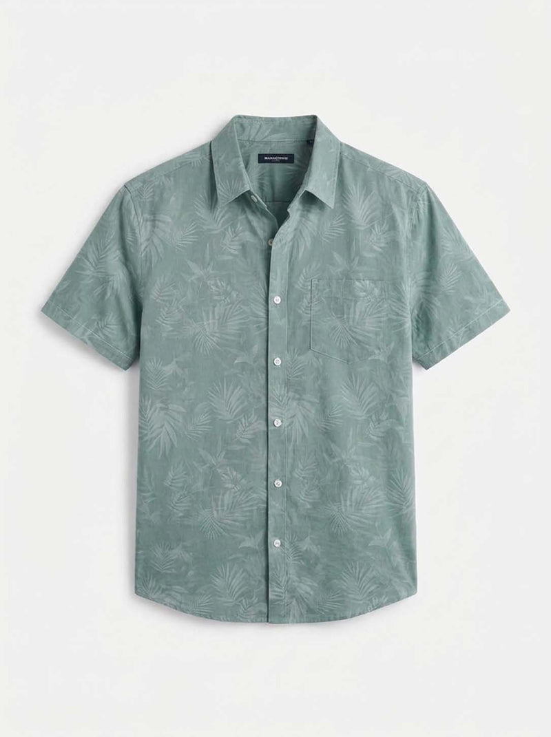 Men's Premium Leaf Printed Cuban Collar Shirt