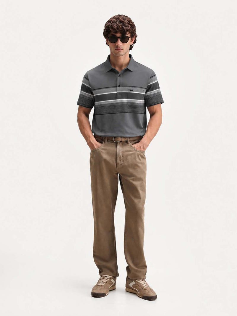 Men’s Premium Textured Polo with Striped Panel Design T-shirt