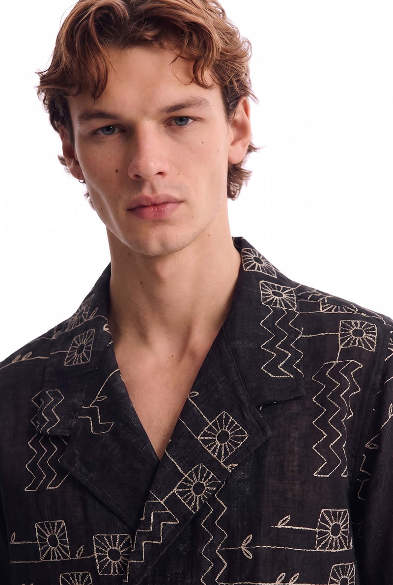 Men's Premium Double-Breasted Printed Cuban Collar Shirt