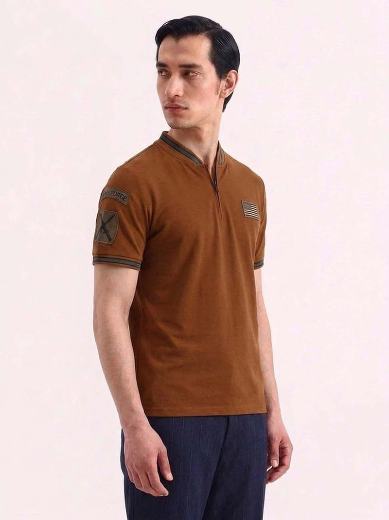 Men’s Premium Half-Zip Mandarin Collar Polo T-Shirt
