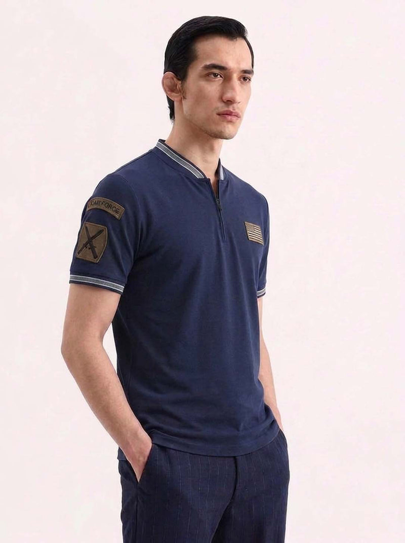 Men’s Premium Half-Zip Mandarin Collar Polo T-Shirt