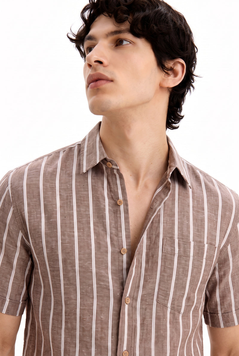 Men's Premium Striped Short-Sleeve Cuban Collar Shirt