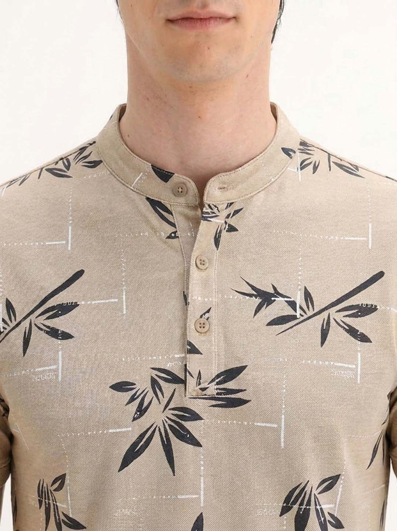 Men's Premium Printed Mandarin Collar Henley T-Shirt