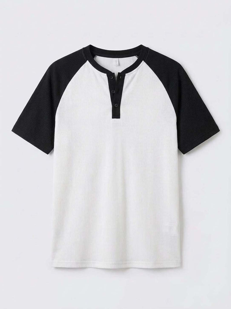 Men's Premium Ribbed Henley Neck Raglan T-Shirt