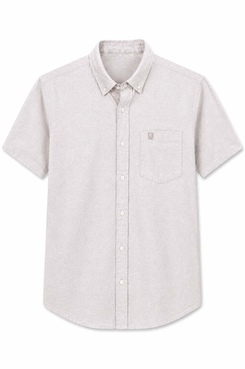 Men’s Linen-Cotton Short Sleeve Button-Down Shirt with Chest Pocket
