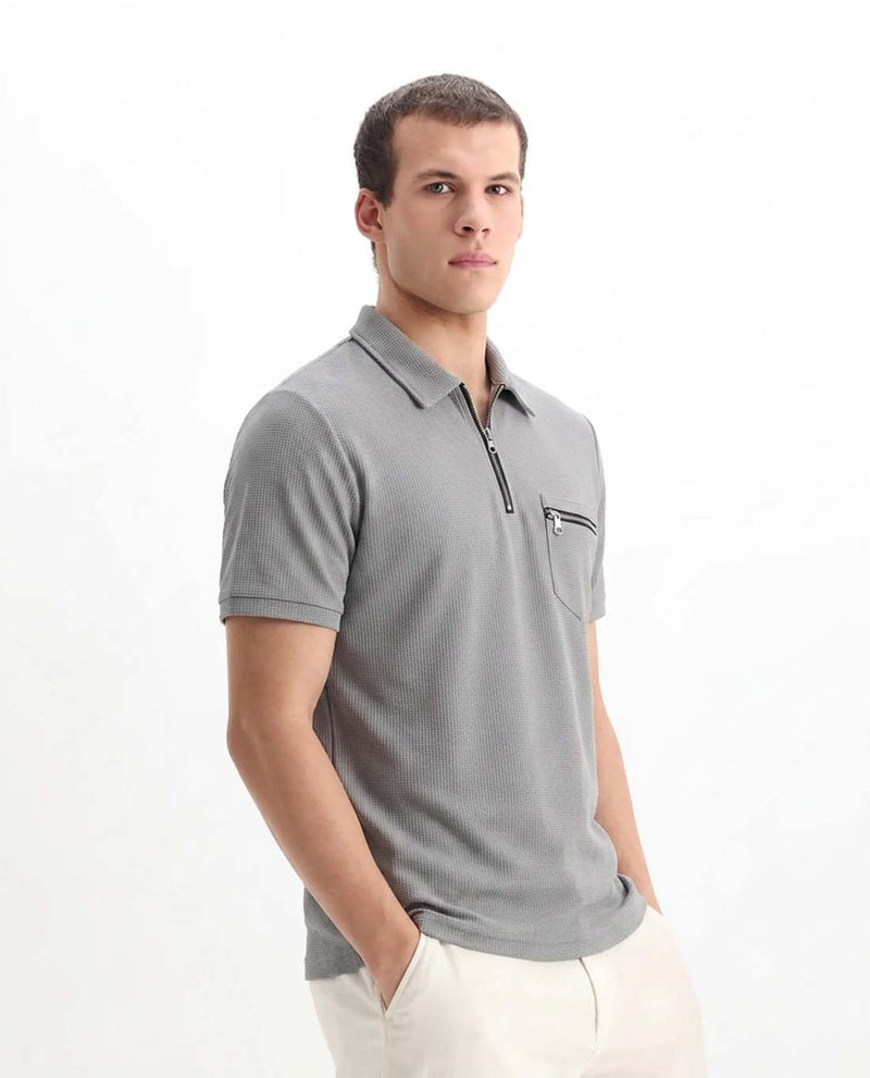 Men’s Premium Textured Half-Zip T-Shirt with Chest Pocket