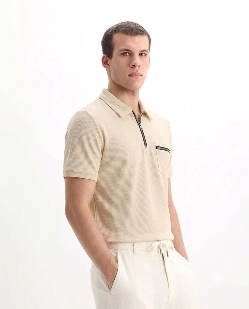 Men’s Premium Textured Half-Zip T-Shirt with Chest Pocket