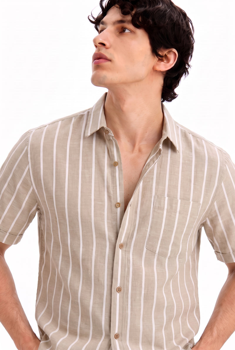 Men's Premium Striped Short-Sleeve Cuban Collar Shirt