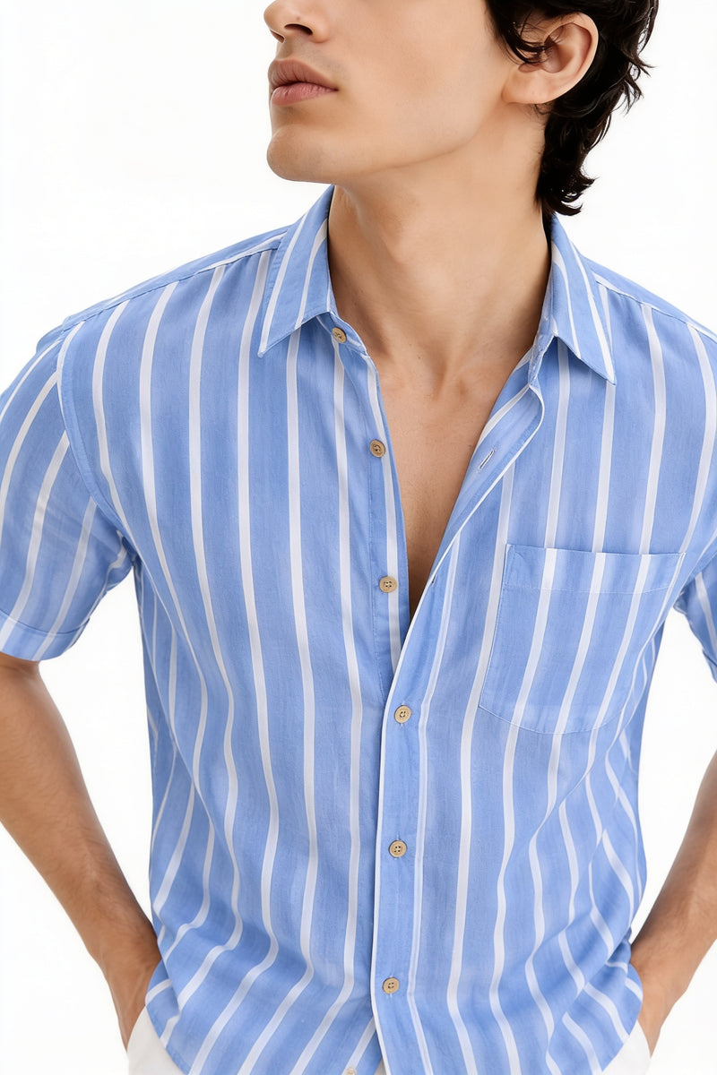 Men's Premium Striped Short-Sleeve Cuban Collar Shirt