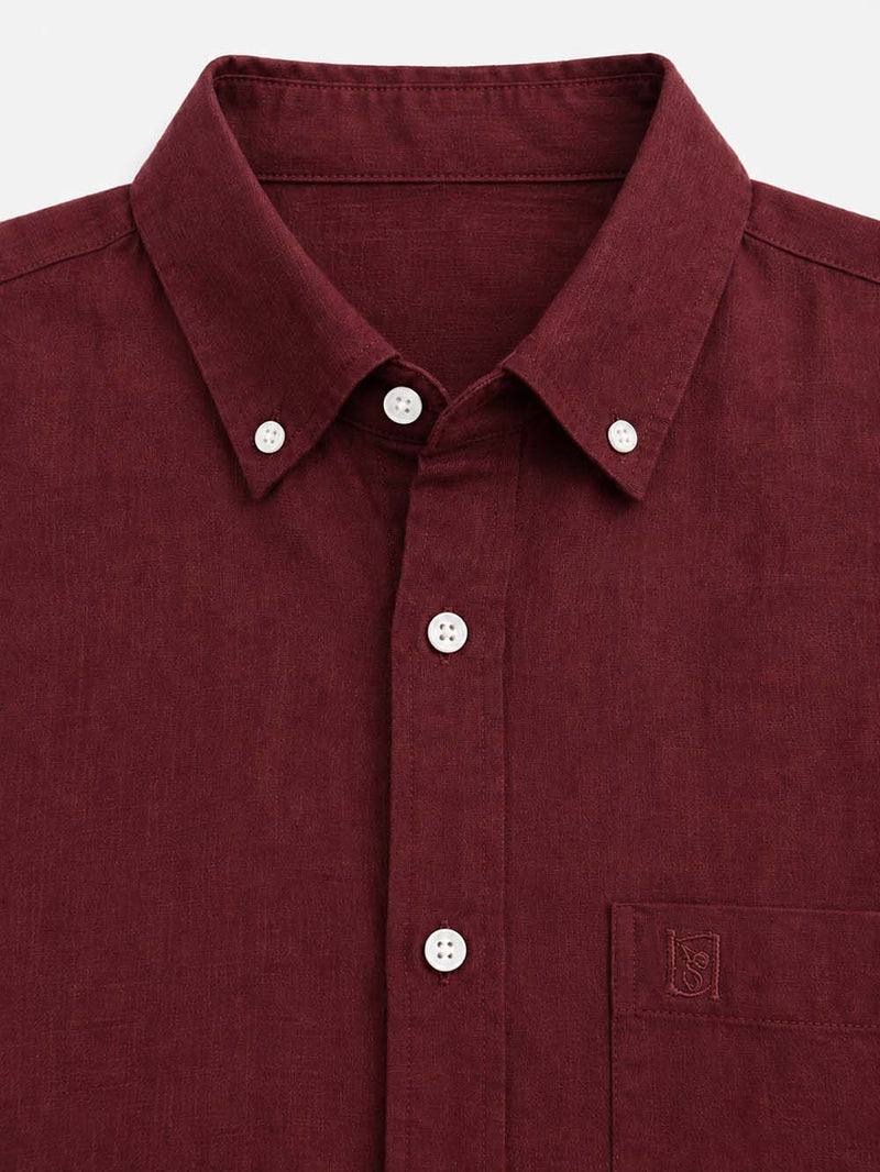 Men’s Linen-Cotton Short Sleeve Button-Down Shirt with Chest Pocket