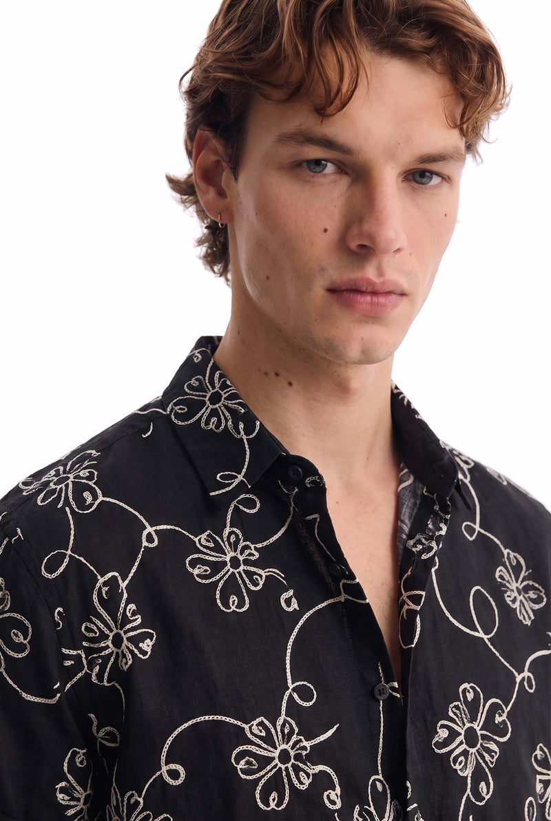 Men's Premium Line-Art Floral Printed Casual Shirt