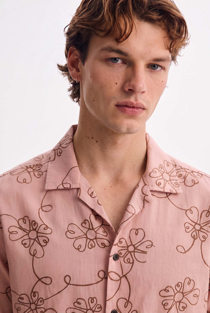 Men's Premium Line-Art Floral Printed Casual Shirt