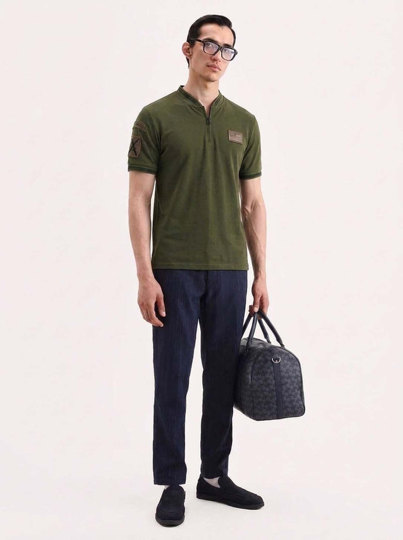 Men’s Premium Half-Zip Mandarin Collar Polo T-Shirt