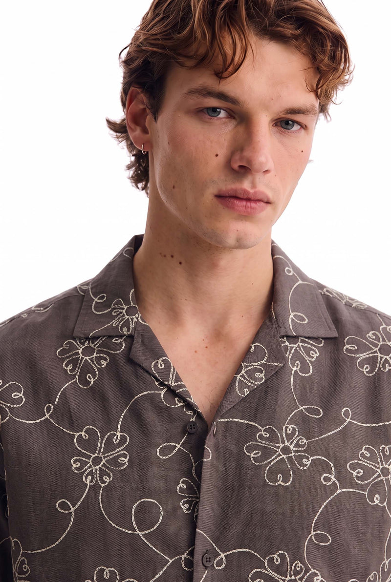 Men's Premium Line-Art Floral Printed Casual Shirt