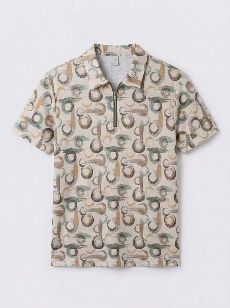 Men's Premium Printed Half-Zip Regular fit T-Shirt