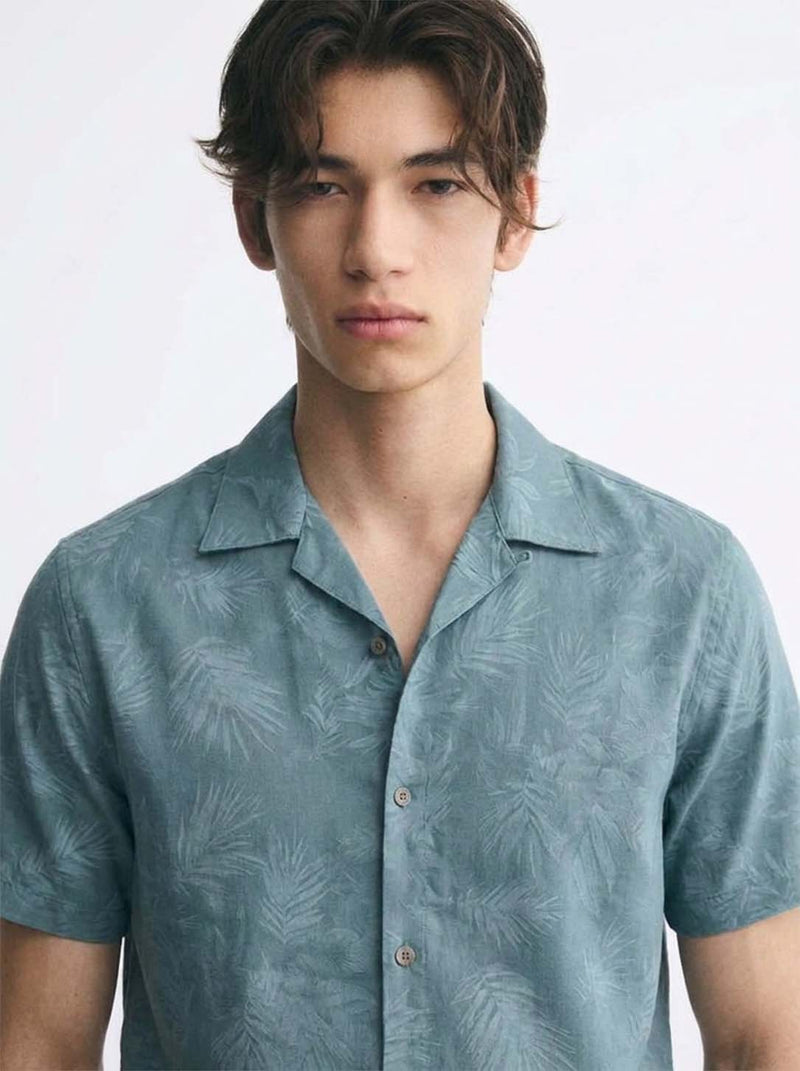 Men's Premium Leaf Printed Cuban Collar Shirt