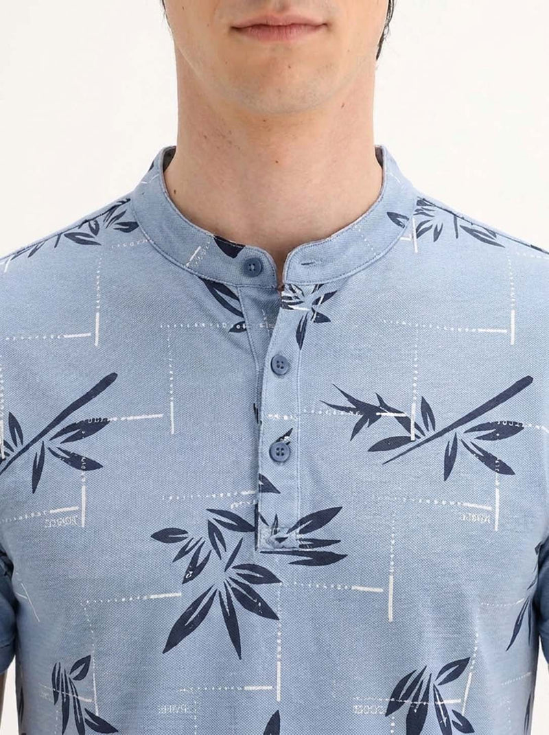 Men's Premium Printed Mandarin Collar Henley T-Shirt