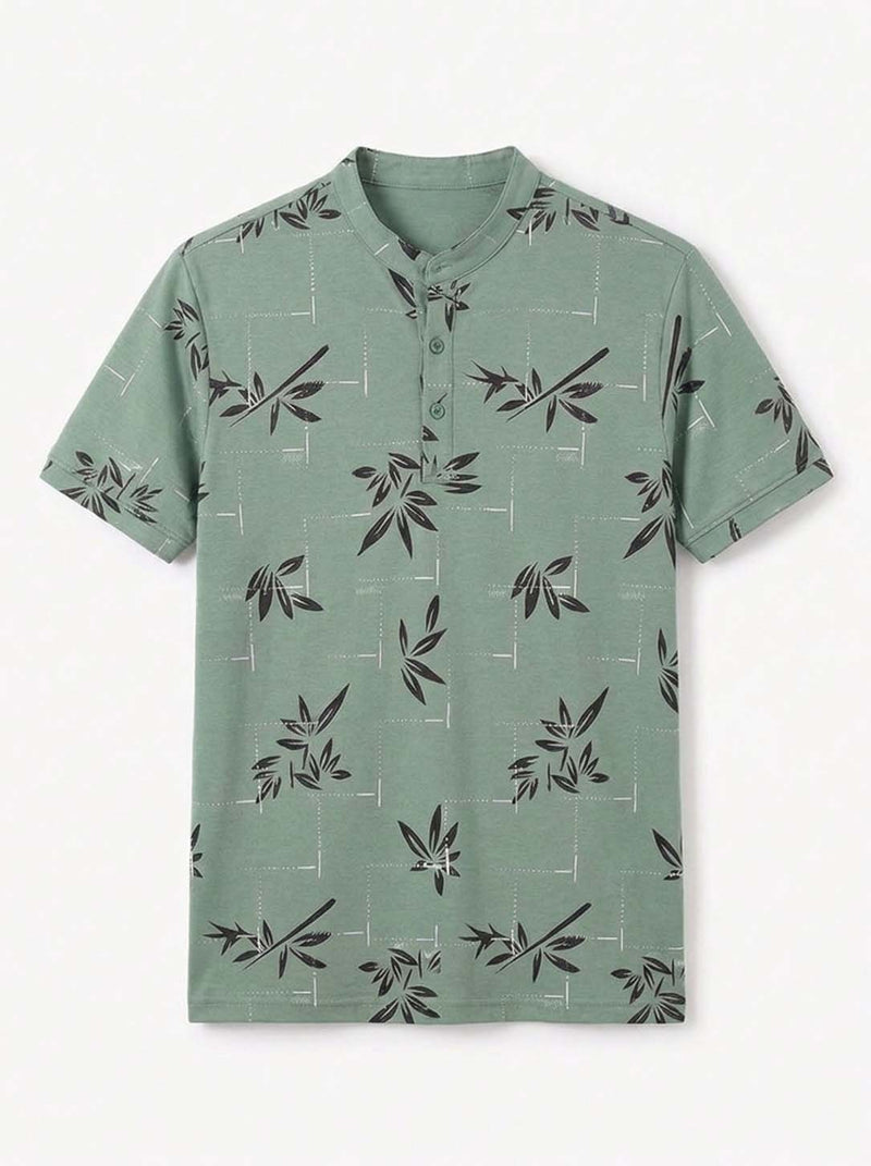 Men's Premium Printed Mandarin Collar Henley T-Shirt