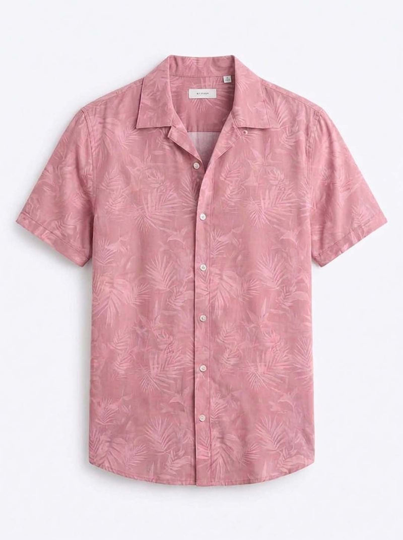 Men's Premium Leaf Printed Cuban Collar Shirt